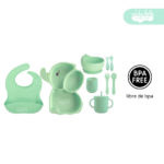 Set de alimentación de bebé modelo elefantito verde