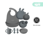 Set de alimentación de bebé modelo conejito premium plomo