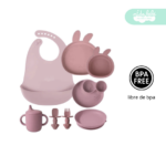 Set de alimentación de bebé modelo conejito premium rosa