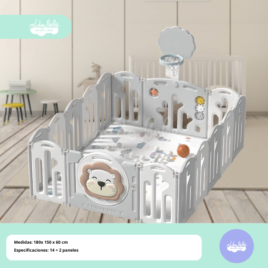 5 CERCO INFANTIL PLEGABLE LEONCITO COLORS PLOMO - Imagen 1