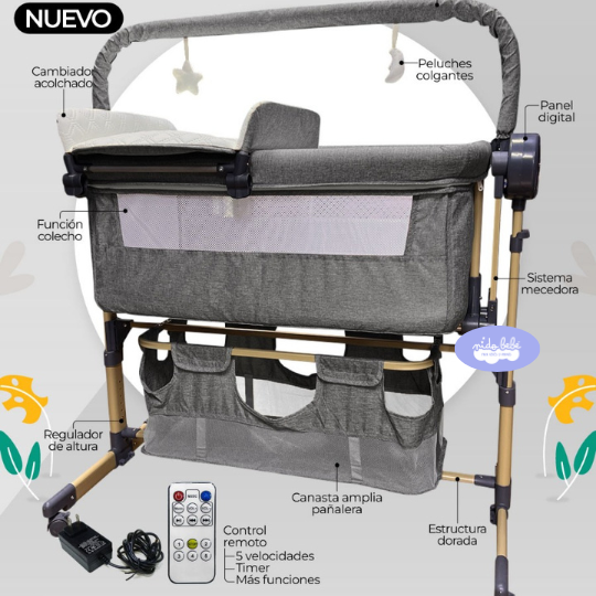 Medidas 150 x 180 x 60 (1) Cuna Colecho eléctrica premium yet plomo - Imagen 1