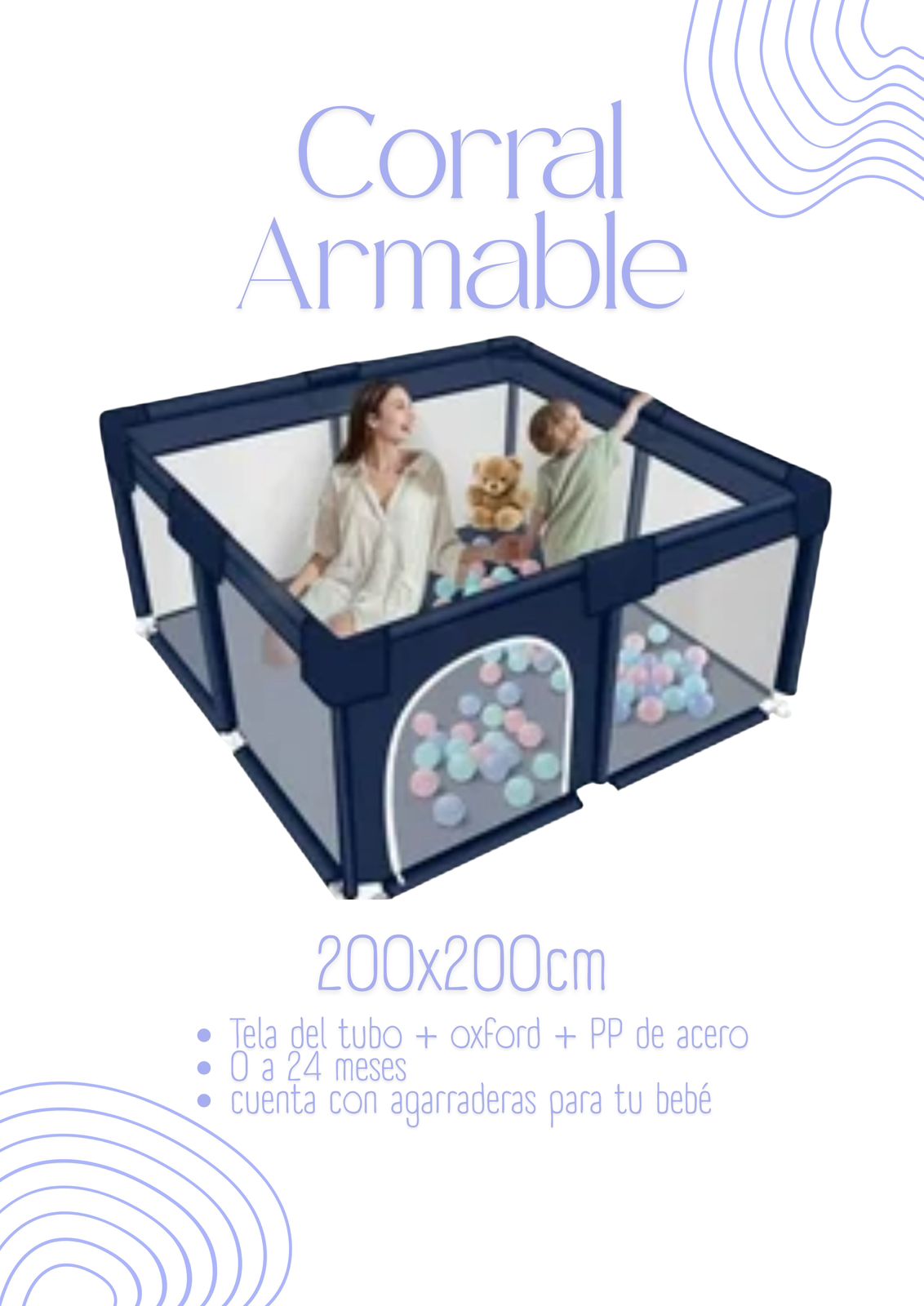 CORRALAZUL200 Corral Armable 200x200cm - COLOR AZUL - Imagen 1