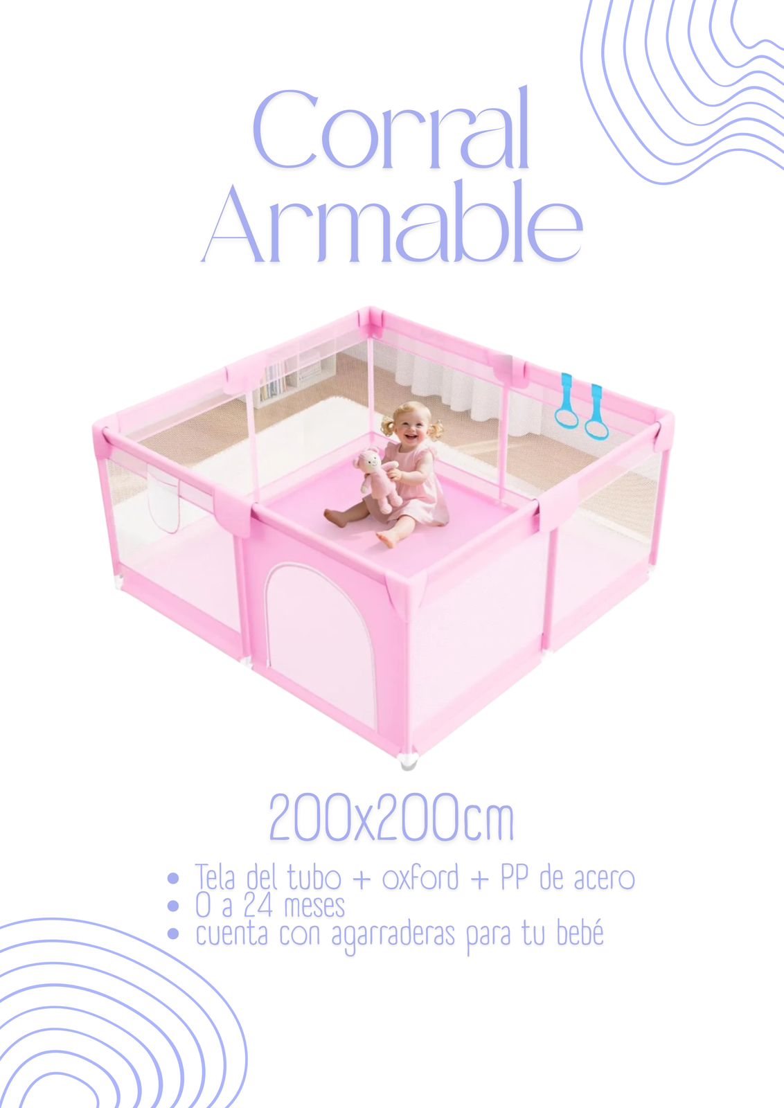 CORRALROSADO200 Corral Armable 200x200cm - COLOR ROSADO - Imagen 1