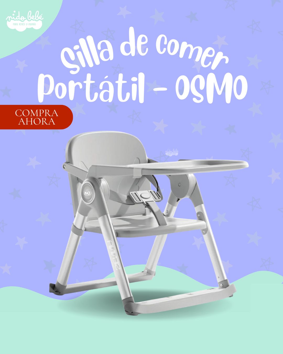OSMOPLOMO Silla de Comer de bebé portatil OSMO - COLOR PLOMO - Imagen 1