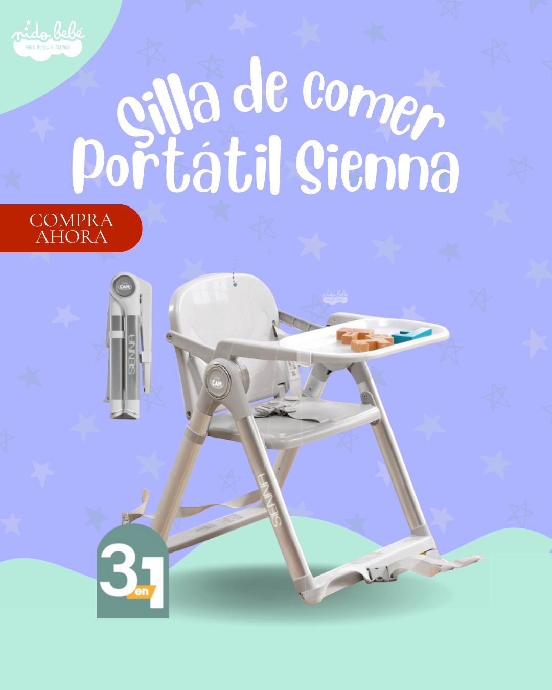 SIENNAPLOMO Silla de Comer de bebé portatil SIENNA 3 EN 1 - COLOR PLOMO - Imagen 1
