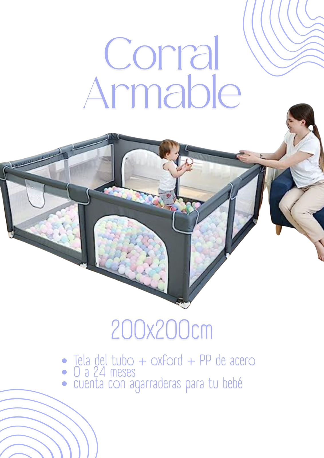 corralgris200 Corral Armable 200x200cm - COLOR GRIS - Imagen 1