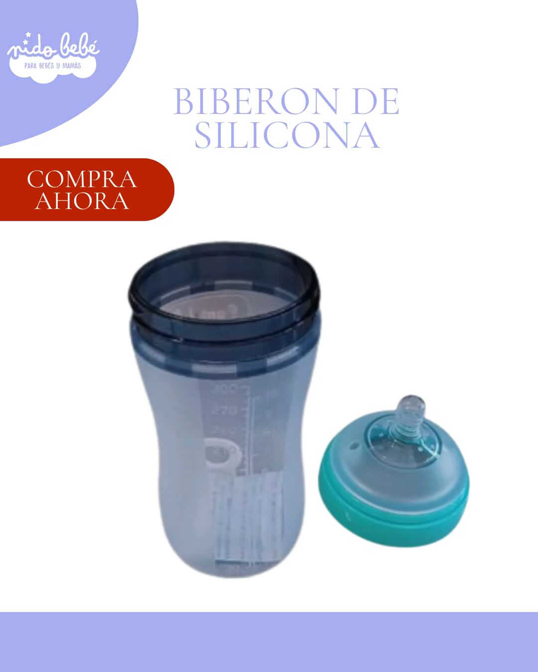 BIBAZUL BIBERÓN DE SILICONA PARA BEBÉS - MODELO COLOR AZUL - Imagen 1
