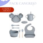 SET PARA COMER - BABERO + VASO + CUCHARAS - MODELO CANGREJO COLOR PLOMO PARA NIÑO