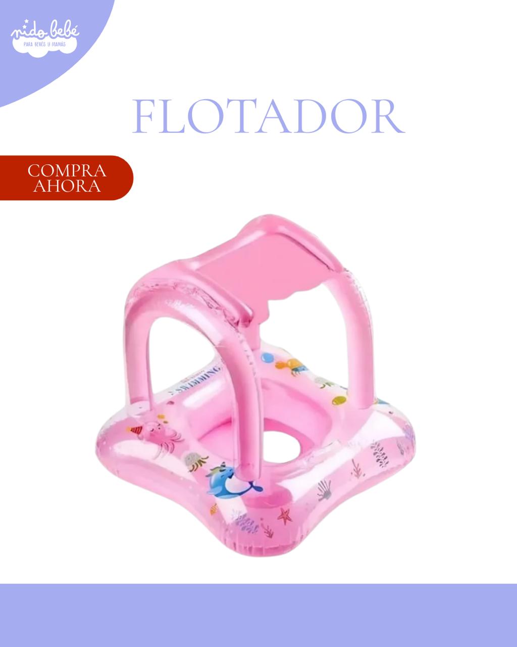 FLOTADOROSADO Flotador Inflable Piscina Niños Y Bebe Con Techo Protector - ROSADO - Imagen 1