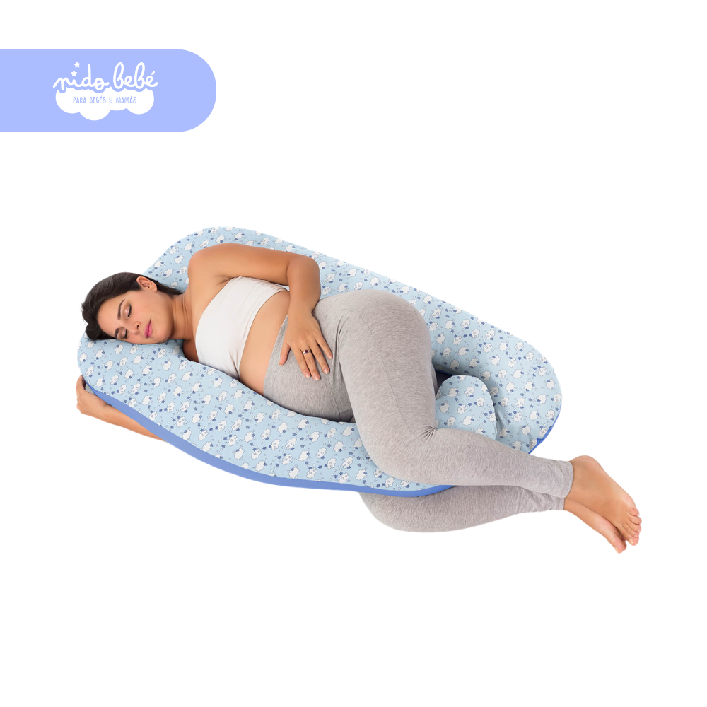 MegaAlmohadonNUBESCELESTE Mega Almohadón Multifuncional para Mamá y Bebé - NUBES CELESTES - Imagen 1