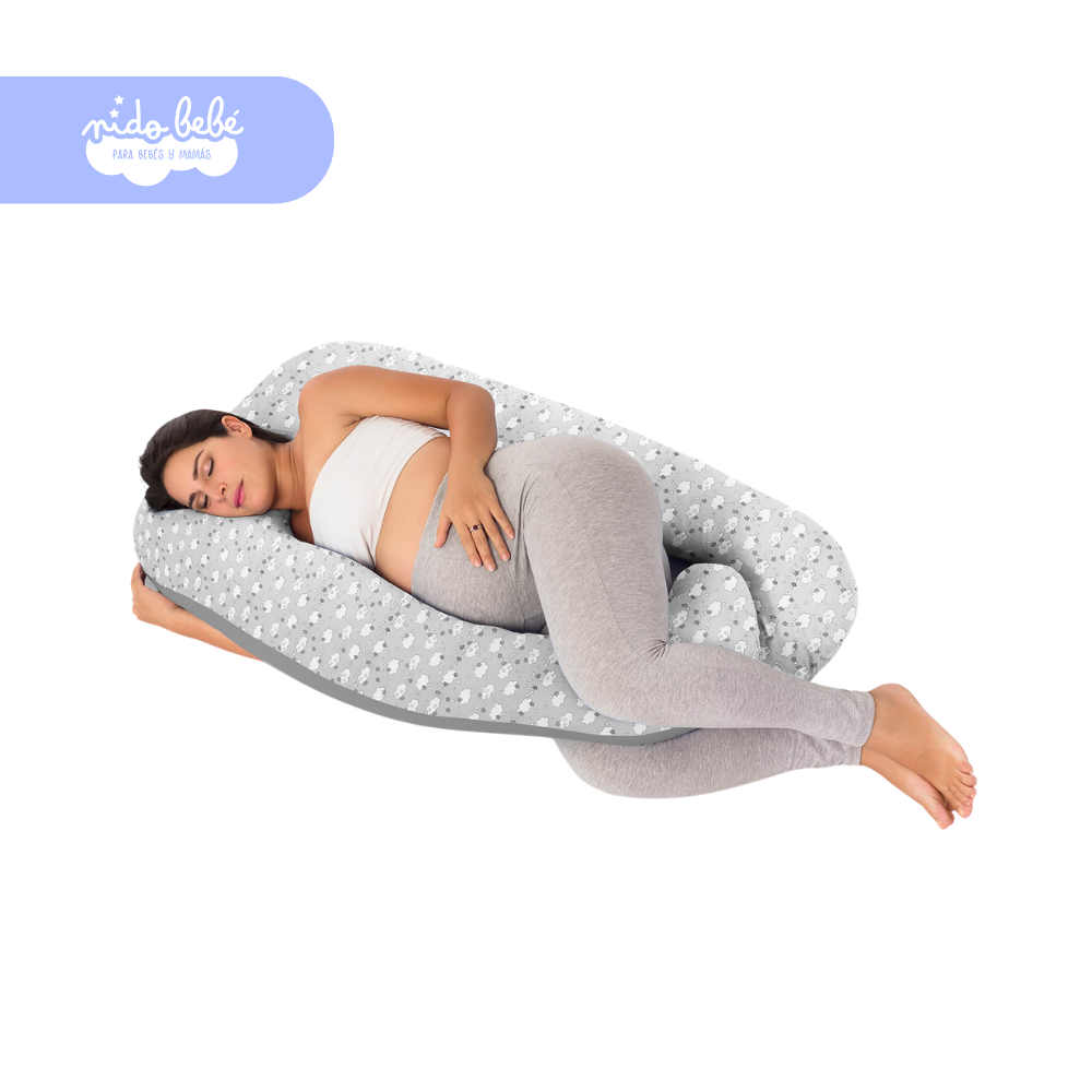 MegaAlmohadonNUBESGRIS Mega Almohadón Multifuncional para Mamá y Bebé - NUBES GRIS - Imagen 1