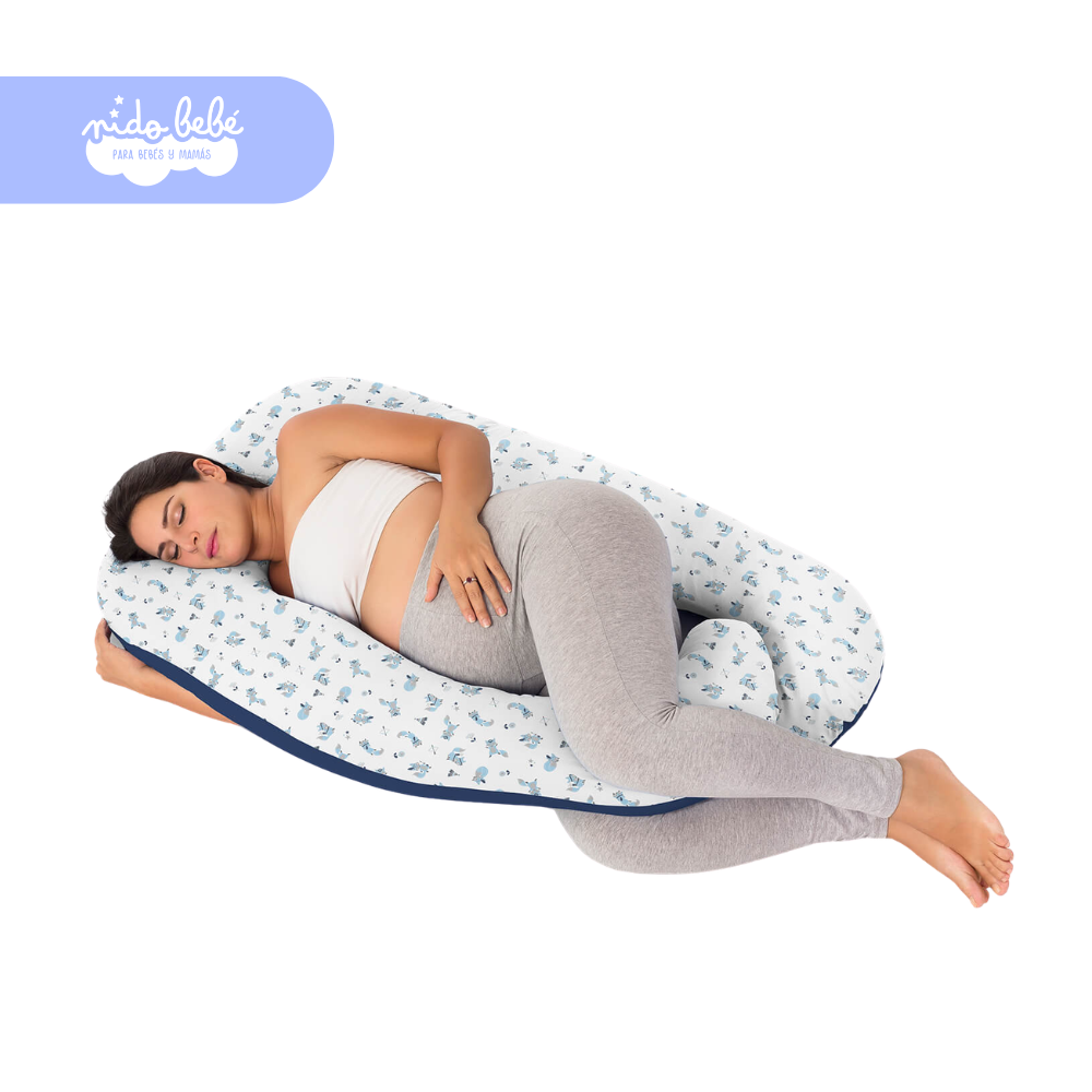 MegaAlmohadonZORRITOSAZUL (2) Mega Almohadón Multifuncional para Mamá y Bebé - ZORRITOS AZUL - Imagen 1
