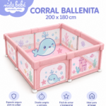 CORRAL PARA BEBE MODELO CYBER 200x180cm - BALLENITA ROSADO
