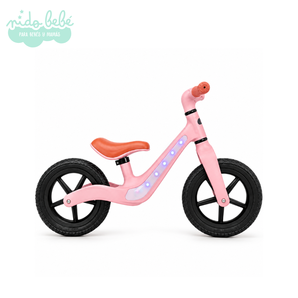 BICI CON LUCES ARO12 ROSA Bicicleta de Equilibrio Infantil Aro 12 con Luces LED – Rosado - Imagen 1