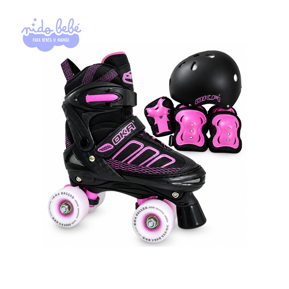 PATIN 4 RUEDAHIDR ROSADO PATIN 4 RUEDAS HIDRAULICO (TALLA M 34 - 37) NEGRO CON ROSADO - Imagen 1
