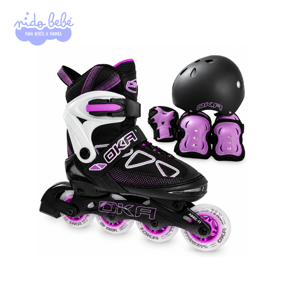 PATIN LINEAL LILA PATIN LINEAL OKA REGULABLE (TALLA L 37-40 ) - BLANCO CON LILA - Imagen 1