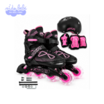 PATIN LINEAL OKA REGULABLE  (TALLA M 34-37) - NEGRO CON ROSA