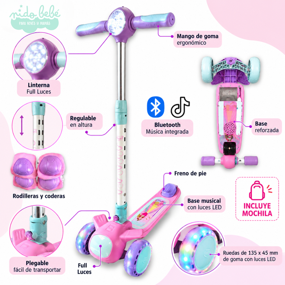 SCOOTER AVIONCITO LILA y ROSA (1) SCOOTER AVIONCITO BLUETOOTH Y ACCESORIOS - LILA Y ROSA - Imagen 1